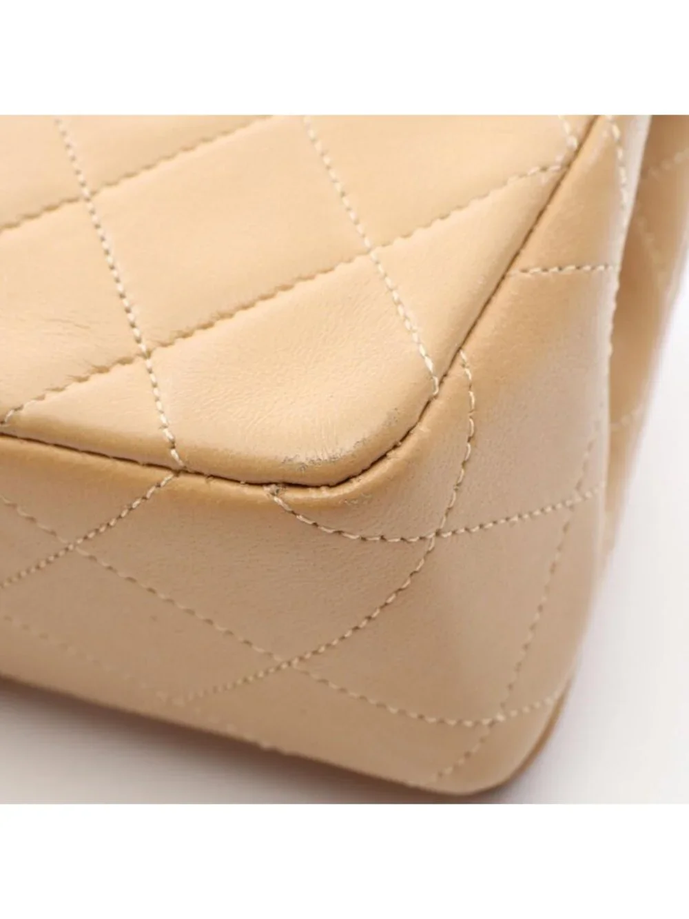 Chanel Shoulder Bag Mini Quilted Full Flap Beige Lambskin Chain